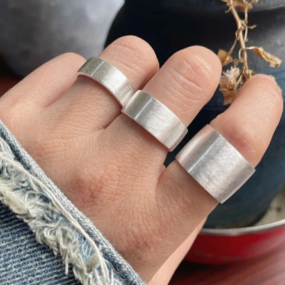 Middle Width Style 8mm Brushed Sterling 925 Silver Wrapped Band Boho Ring #1231